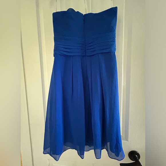 David's Bridal Women's Blue Chiffon Sweet Heart Strapless Pleated Dress - Picture 3 of 3